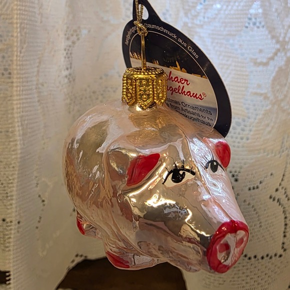 Lauschaer Glaskugelhaus Other - Lauschaer Glaskugelhaus Glass Pig Ornament Handmade Germany Christmas Good Luck
